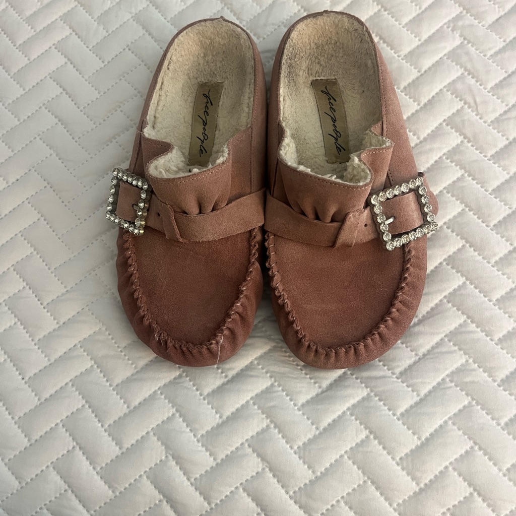Free People Blush Suede Slippers With Rhinestone Detail